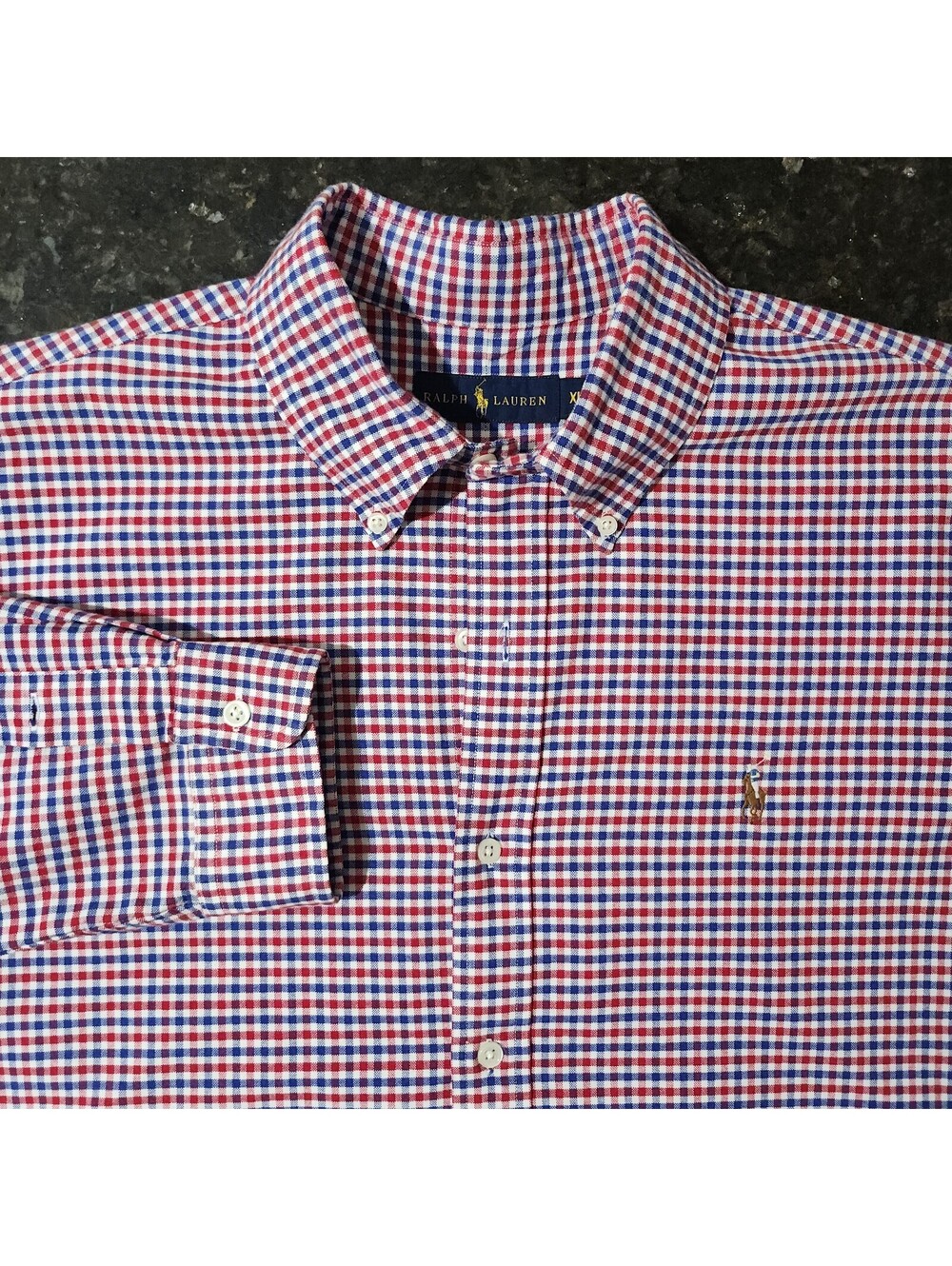 Polo Ralph Lauren Gingham Check Button Down Flesh Pony Oxford Casual Mens XL